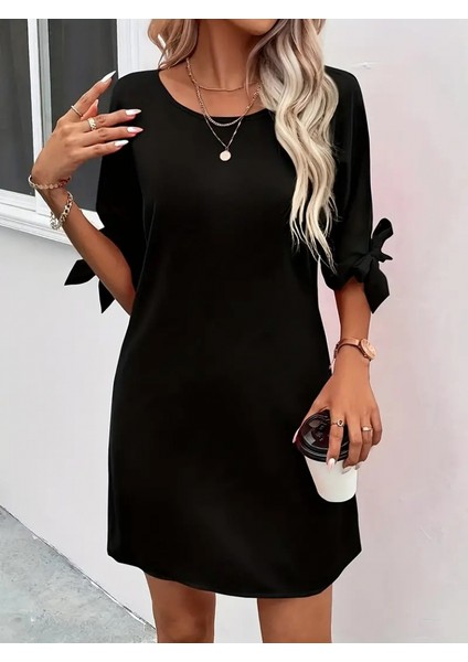 Kadın Kısa Kollu Kolu Bağlamalı Yakası Açık Janjan Elbise indirimleri