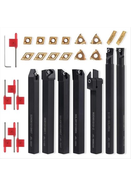 Torna Turning Aracı 3/8in Shank-7pc Torna Tools Tutucu 14PC Karbür Ekleme Sıkıcı Kasabası Kesme Dişi (Yurt Dışından)