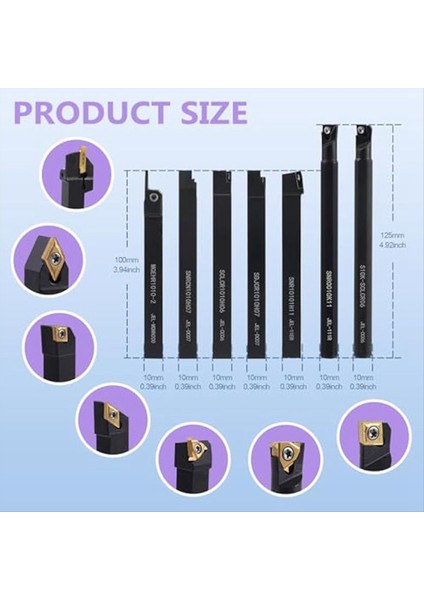 Torna Turning Aracı 3/8in Shank-7pc Torna Tools Tutucu 14PC Karbür Ekleme Sıkıcı Kasabası Kesme Dişi (Yurt Dışından) fiyatları