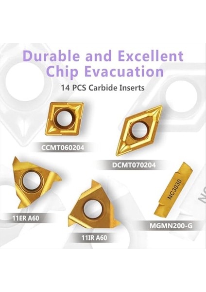 Torna Turning Aracı 3/8in Shank-7pc Torna Tools Tutucu 14PC Karbür Ekleme Sıkıcı Kasabası Kesme Dişi (Yurt Dışından) modelleri