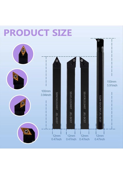 Dizinlenebilir Torna Dönüş Aracı 1/2inch Shank 14PCS Kit-4pcs Metal Torna Araçları Tutucu 10PCS DCMT21 51 Karbür Ekleme (Yurt Dışından) fiyatları