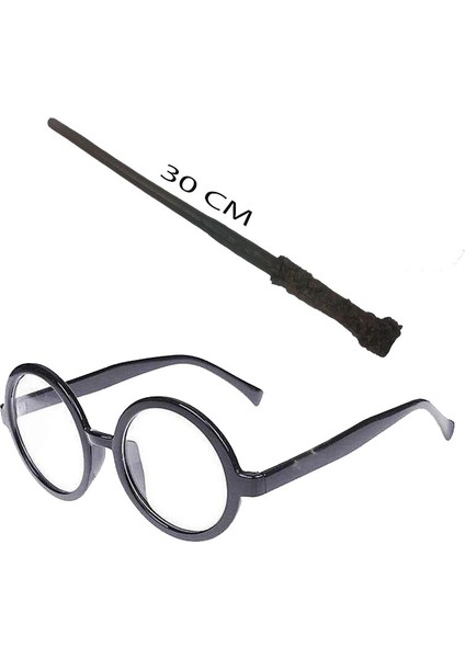 Harry Potter Asası 30 cm ve Siyah Çerçeveli Harry Potter Gözlüğü Seti