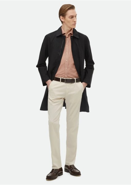 Ekru Düz Dokuma Regular Fit Casual Pantolon