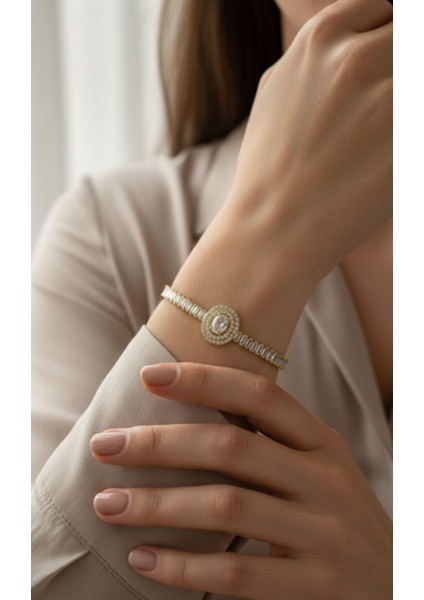 Kadın Baget Zirkon Taşlı Çelik Bileklik