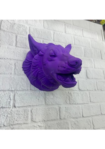 Buğz Mor Renk 3D Kurt Başı Duvar Dekoru Asılabilir Maskot Heykel 25X19 cm
