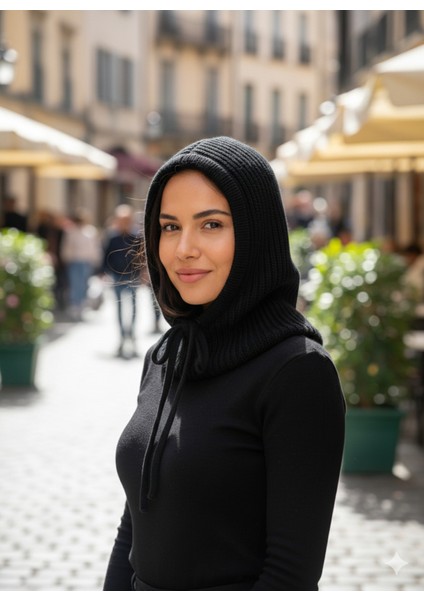 Kadın Kışlık Triko Örgü Balaklava Tesettür Başlık-Şapka