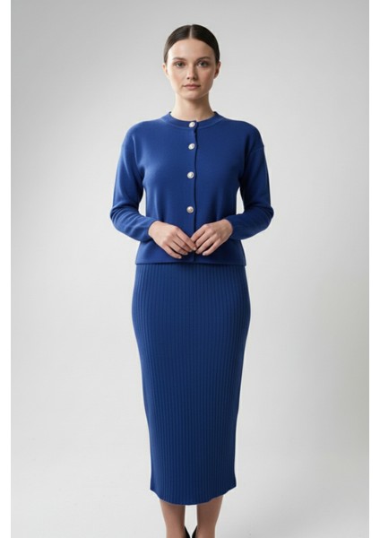 Kadın Hırka Elbise Ikili Takım - Mavi modelleri