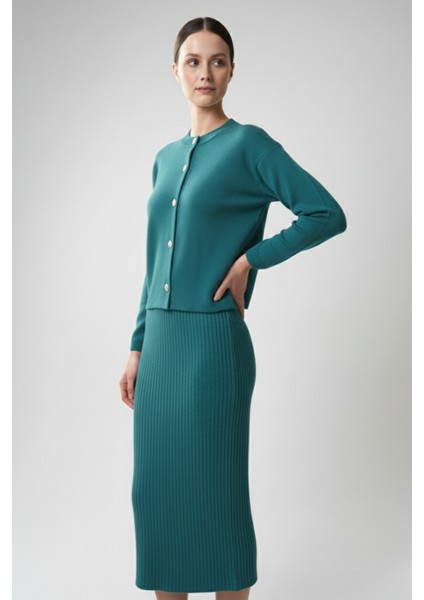 Kadın Hırka Elbise Ikili Takım - Turkuaz