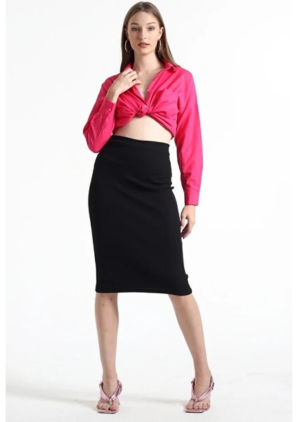 Kadın Siyah Kaşkorse Kalem Etek