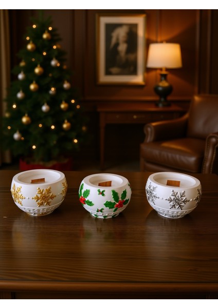 Dekoratif Kapaklı Mum Seti 3’lü – Altın Gümüş Yeşil Desenli Yeni Yıl Özel Tasarım Mum & Biblo Seti fiyatları