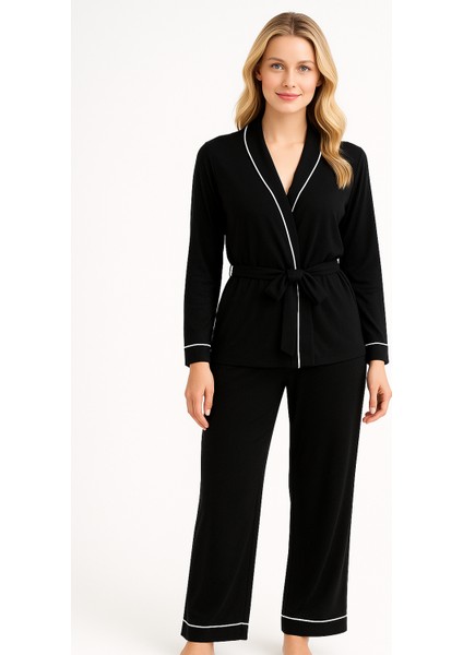 Kadın Premium Sabahlık Pijama Takımı – Ince Biyeli Şık 2’li Set fiyatları