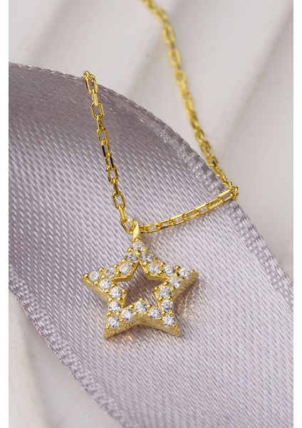 Altın Kaplama 925 Ayar Gümüş Taşlı Yıldız Motifli Minik Kolye fiyatları