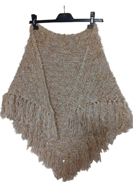 El Örgüsü Kırçıllı Simli Bej Orta Boy Şal