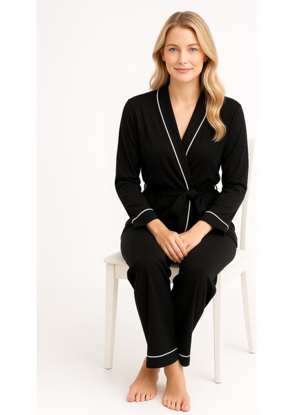 Kadın Premium Sabahlık Pijama Takımı – Ince Biyeli Şık 2’li Set modelleri