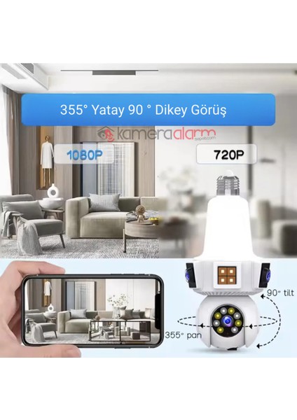 3 Kameralı Duy ile Çalışan 360° Dönebilir Geniş Açı Hareketi Bildiren Ampul Kamera fiyatları