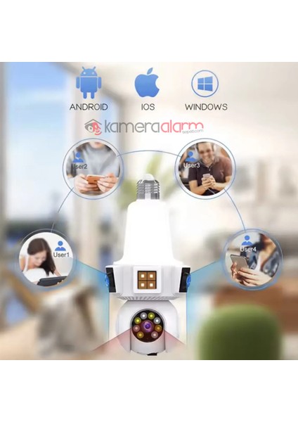 3 Kameralı Duy ile Çalışan 360° Dönebilir Geniş Açı Hareketi Bildiren Ampul Kamera modelleri