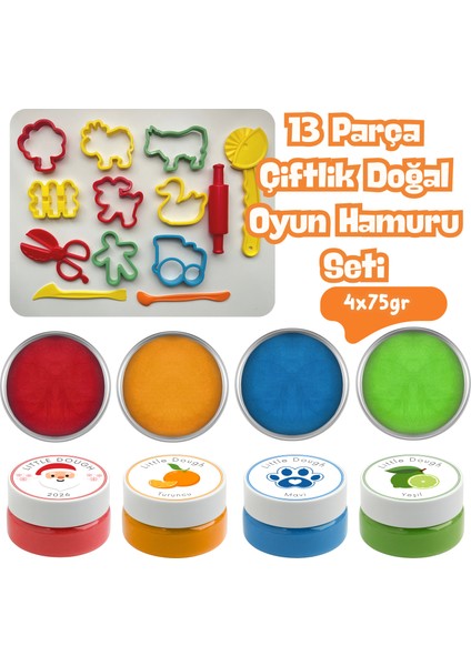 13 Parça Çiftlik Hayvanları Doğal Oyun Hamuru Seti -4X75GR Doğal Oyun Hamuru - Kırmızı, Turuncu, Mavi,yeşil