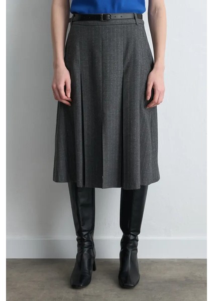 Pilikaşeli Kaşe Uzun Kemerli Etek - Gri fiyatları