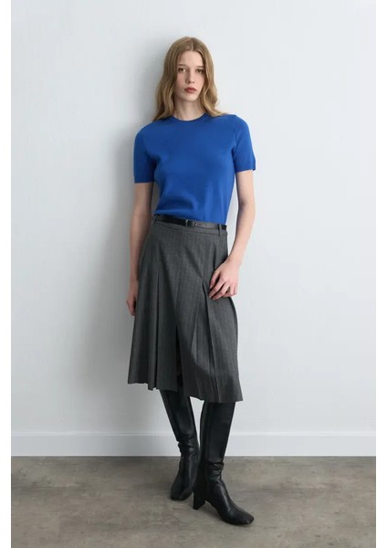 Pilikaşeli Kaşe Uzun Kemerli Etek - Gri fırsatları