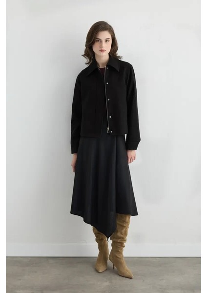 Anvelop Kesim Asimetrik Yünlü Kaşe Etek - Siyah fiyatları