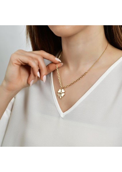 14 Ayar Altın Taşlı Yonca Kolye fiyatları