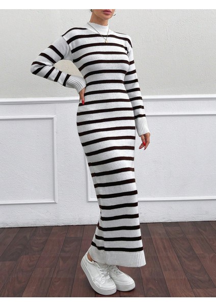 Kadın Triko Uzun Çizgili Yumuşak Elbise fiyatları