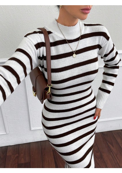 Kadın Triko Uzun Çizgili Yumuşak Elbise fırsatları