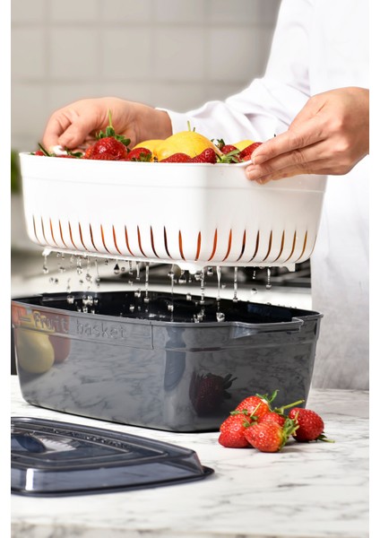 Hazneli Süzgeçli Saklama Kabı Meyve Sebze Yıkama Süzgeci Kapaklı Buzdolabı Saklama Kutusu fiyatları