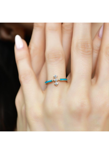 14 Ayar Altın Renkli Mineli Taşlı Yüzük