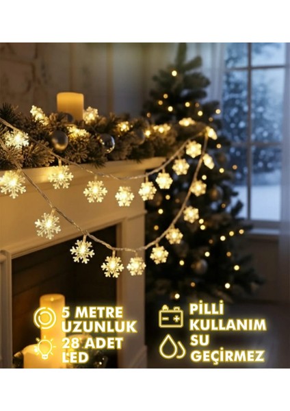 5 Metre 28 LED 8 Animasyonlu Aydınlatma Pilli Ip LED Işık Kar Tanesi Dizeleri Gün Işığı Satıcının Ortalama Ürün Puanı 4.8 modelleri