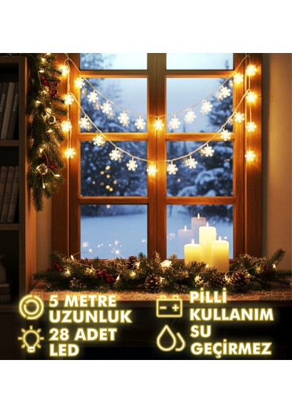 5 Metre 28 LED 8 Animasyonlu Aydınlatma Pilli Ip LED Işık Kar Tanesi Dizeleri Gün Işığı Satıcının Ortalama Ürün Puanı 4.8 fırsatları