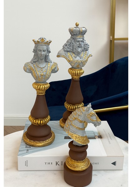 Dekoratif 3'lü Satranç Takımı - Beyaz ve Kahverengi fiyatları