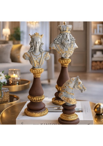 Dekoratif 3'lü Satranç Takımı - Beyaz ve Kahverengi modelleri