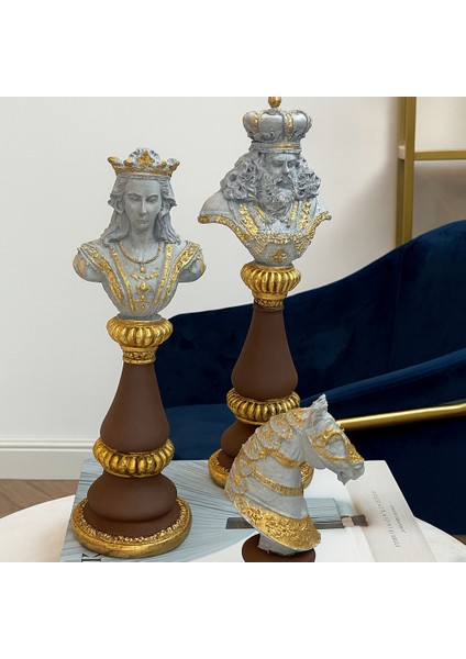 Dekoratif 3'lü Satranç Takımı - Beyaz ve Kahverengi fırsatları