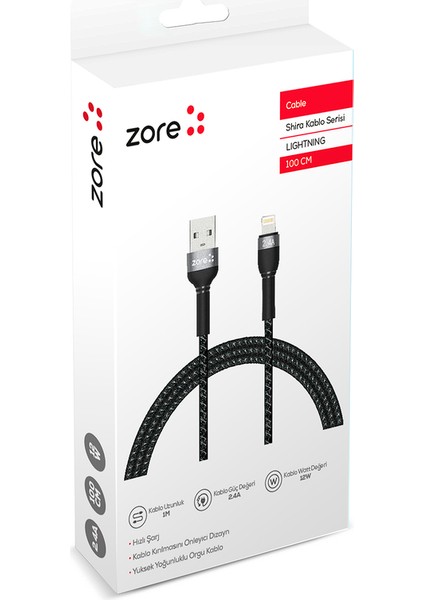 Siyah Shira Serisi Lightning USB Kablo 1 Metre fiyatları