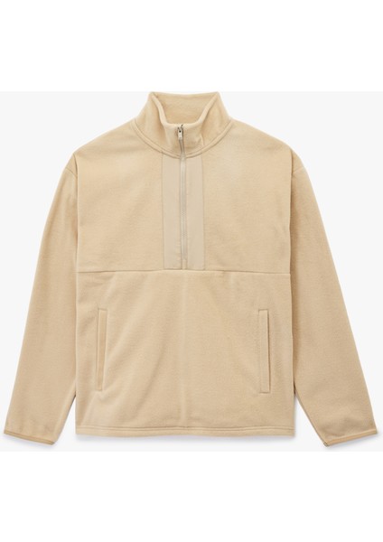 Uzun Kollu Cepli Yarım Fermuarlı Polar Sweatshirt