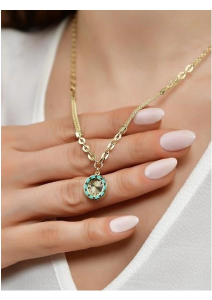 14 Ayar Altın Mineli Ayna Işçilikli Kolye