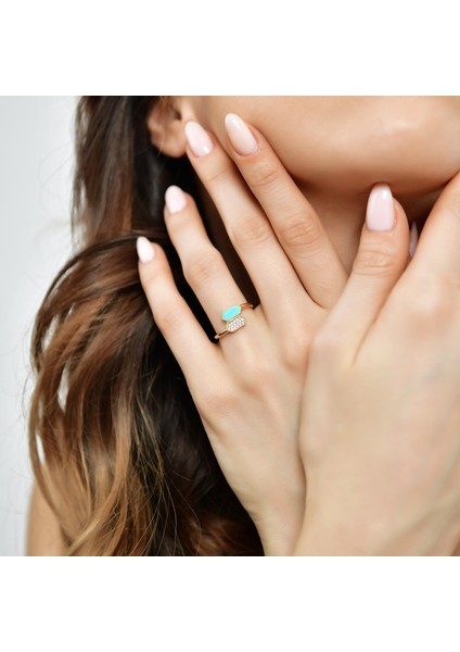 14 Ayar Altın Çift Renk Parıltılı Yüzük