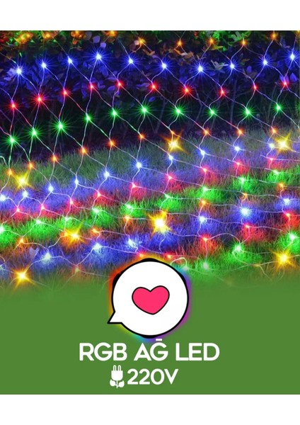 Rgb Ağ LED 2x2 Metre 132 LED 220V Fişli Iç ve Dış Mekan 8 Modlu Ambiyans Aydınlatma