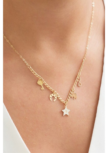 Zarif Şans Motifli Altın Kolye