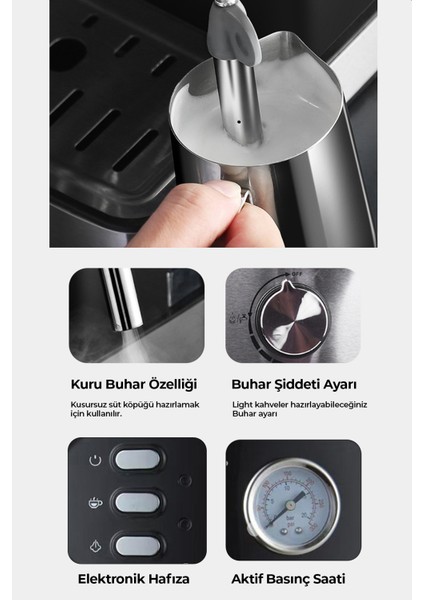 Süt Köpürtücülü 1.5 Litre Espresso Latte Cappuccino Americano Kahve Makinesi Beyaz Renk