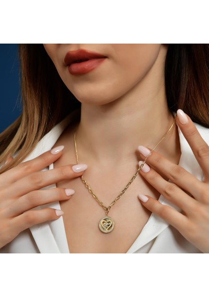 14 Ayar Altın Kalem Işçilikli Kalpli Taşlı Kolye