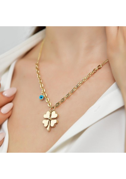 14 Ayar Altın Yonca Nazar Gözlü Kolye fiyatları