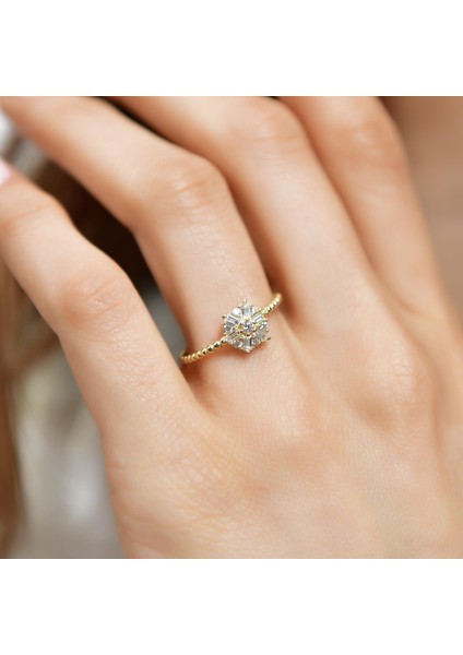 14 Ayar Altın Baget Çiçek Desenli Kadın Yüzük fiyatları