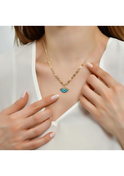 14 Ayar Altın Mavi Mineli Göz Kolye fiyatları