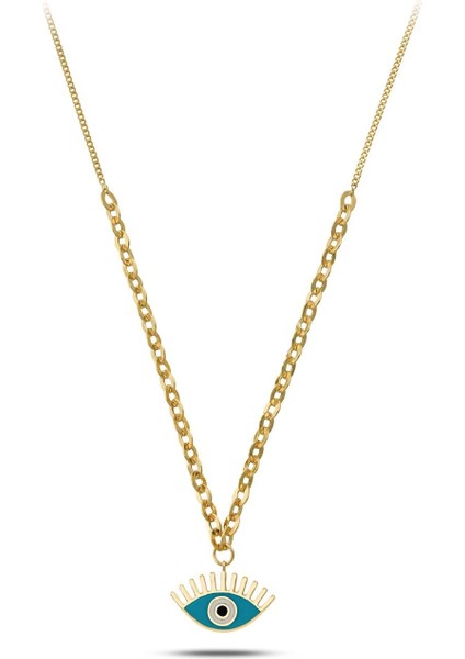 14 Ayar Altın Mavi Mineli Göz Kolye modelleri