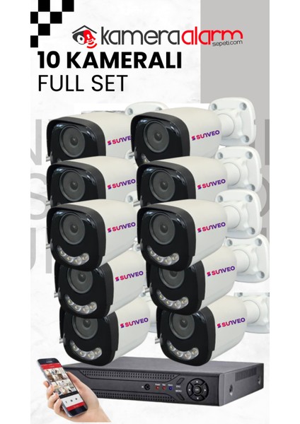 10 Kameralı 5 Mp Sesli Güvenlik Kamerası Gece Renkli Yüz ve Araç Tanımalı Full Hd Kamera Sistemi