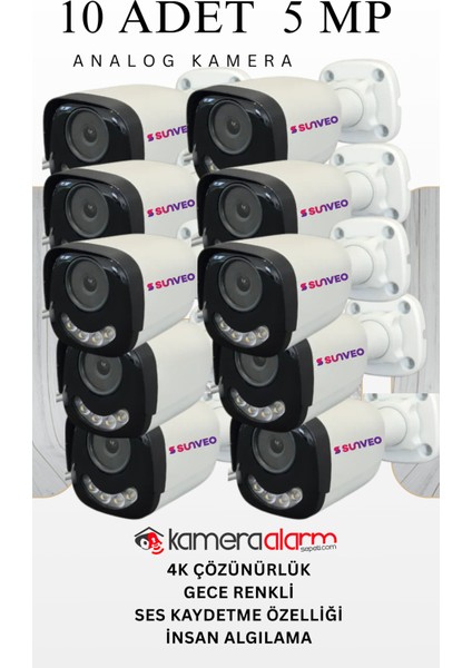 10 Kameralı 5 Mp Sesli Güvenlik Kamerası Gece Renkli Yüz ve Araç Tanımalı Full Hd Kamera Sistemi fiyatları