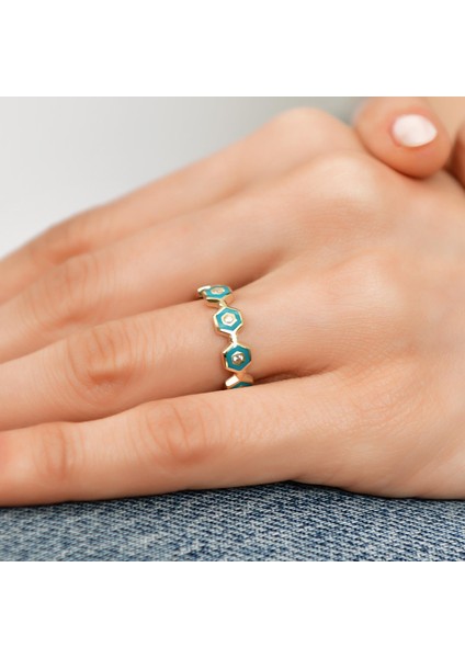 14 Ayar Altın Mineli Altıgen Taşlı Yüzük fiyatları