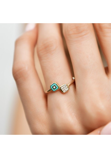 Renkli Mineli Taş Süslemeli Altın Yüzük fiyatları